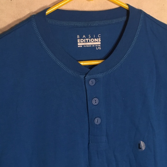 NWT BASIC EDITIONS blue 3 button neckline men's L - Picture 3 of 4